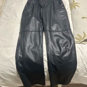 Black Leather Wide-Leg Pants
